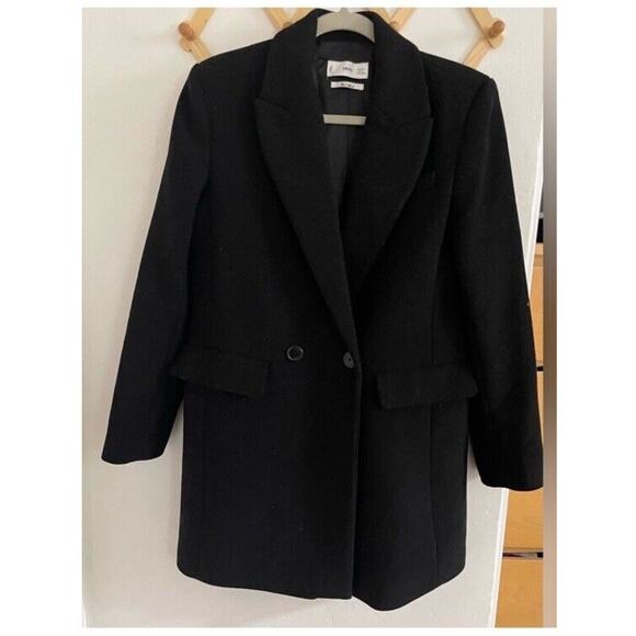 Mango Pea Coat Women’s Small Black Wool Blend Dali Winter Coat Pockets - Picture 2 of 8